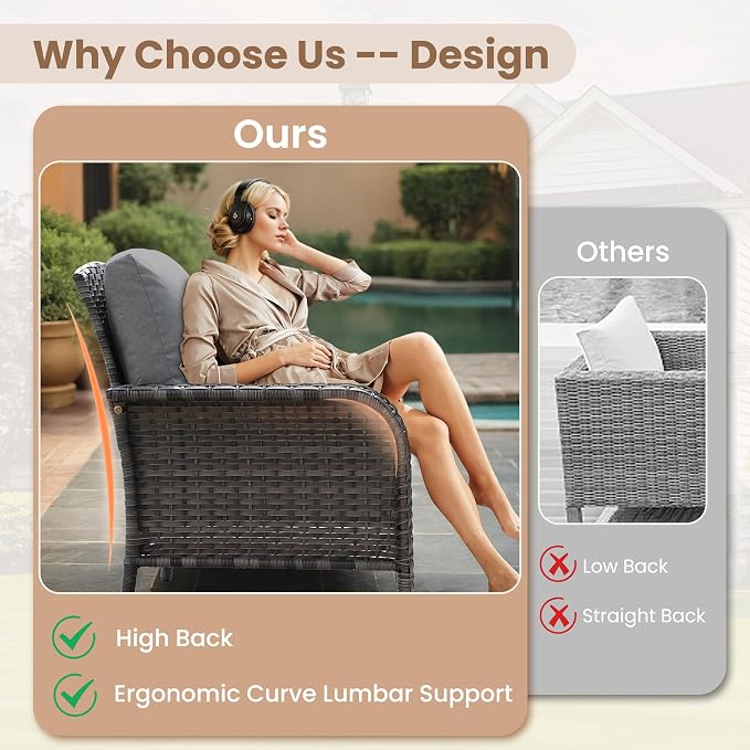 HOOOWOOO Patio Furniture Set, Outdoor High Back Loveseat Set, All Weather - Image 2
