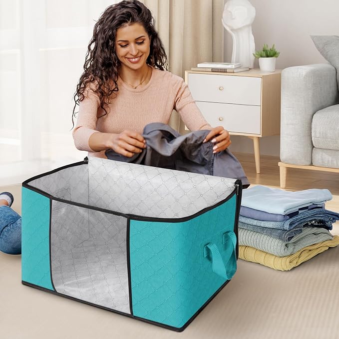 Fab totes 4 Pack Clothes Storage, Foldable Thick Fabric Blanket Storage Bags - Image 3