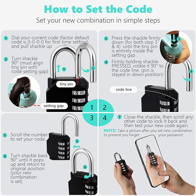 CL21MC 2.6 Inch Long Shackle Combination Lock, 4 Digit Combination Padlock Set - Image 5