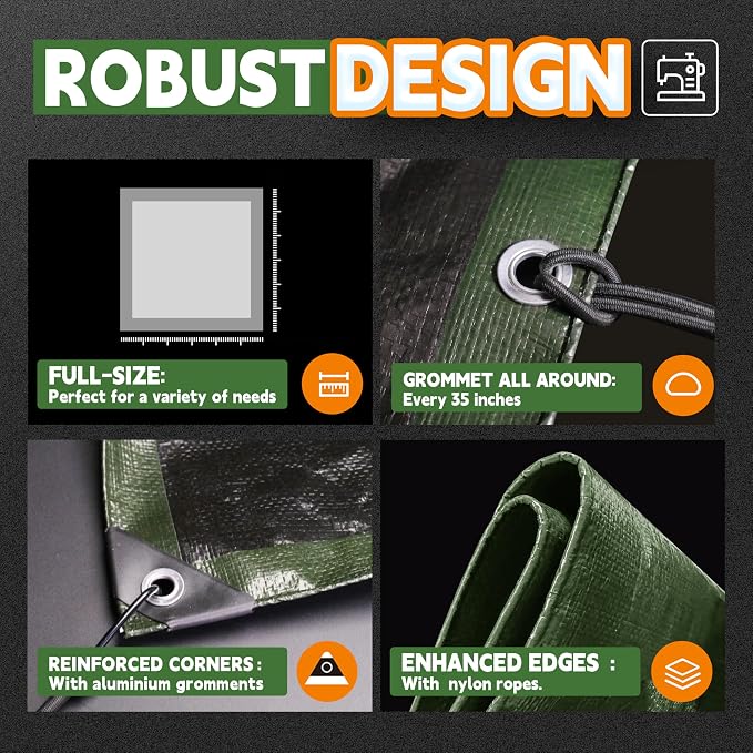 12x12 Feet Tarp Waterproof, 9Mil Thick, Finished Size Tarps, UV Resistant - Image 4