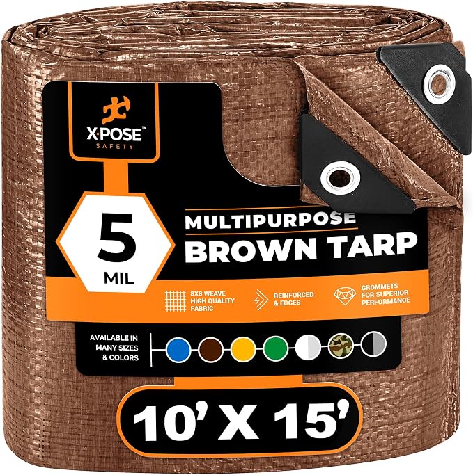 Multipurpose Protective Cover Brown Poly Tarp 10' x 15' by XposeSafety