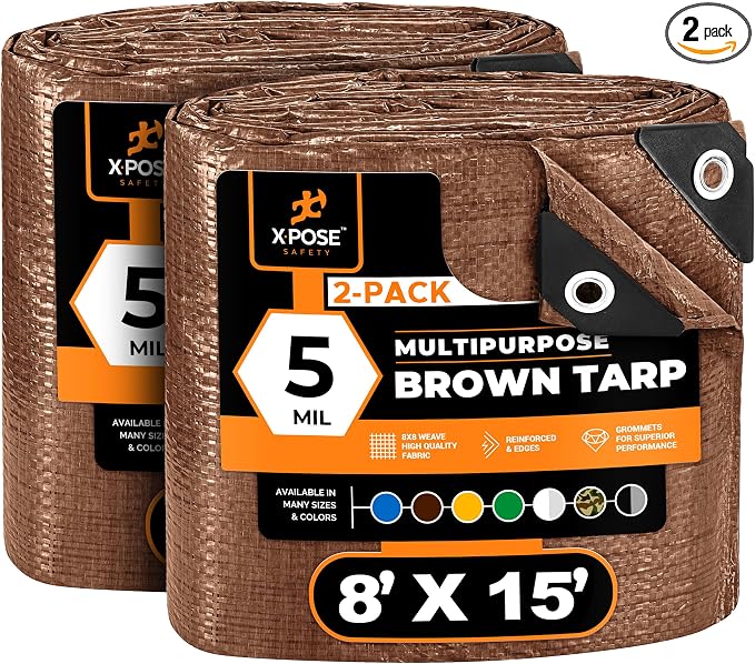 Multipurpose Protective Cover Brown Poly Tarp 8' x 15' by XposeSafety
