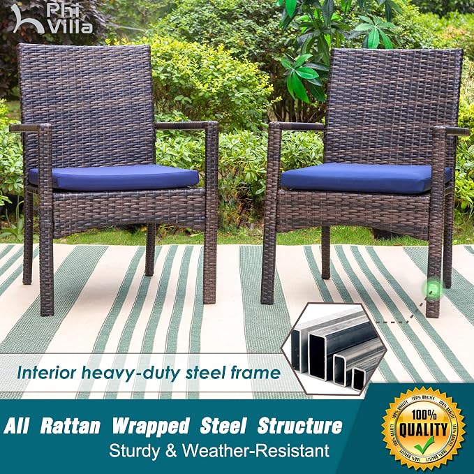 PHI VILLA Patio Wicker Chair Set of 2, Outdoor Modern PE Rattan Armchair - Image 2
