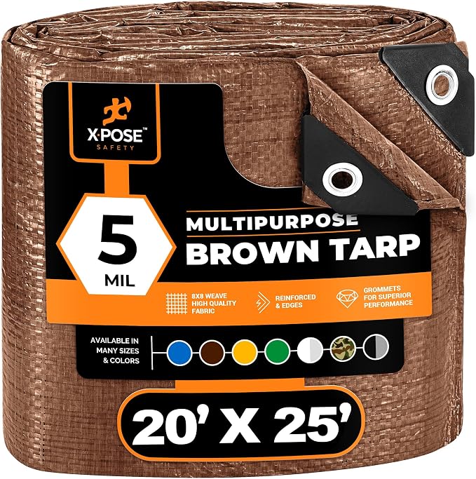 Multipurpose Protective Cover Brown Poly Tarp 20' x 25' by XposeSafety