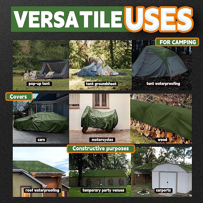 16x20 Feet Tarp Waterproof, 9Mil Thick, Finished Size Tarps, UV Resistant - Image 7