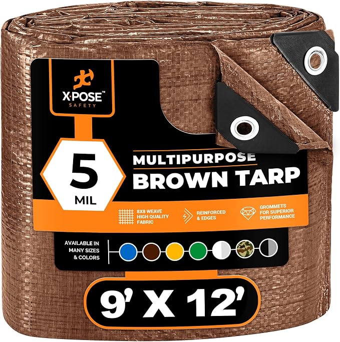 Multipurpose Protective Cover Brown Poly Tarp 9' x 12' by XposeSafety