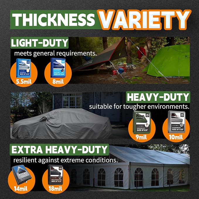 8x10 Feet Tarp Waterproof, 9Mil Thick, Finished Size Tarps, UV Resistant - Image 8