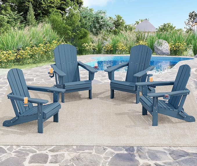 SERWALL Folding Adirondack Chair, HDPE Adirondack Chairs Set of 6, Plastic - Image 2