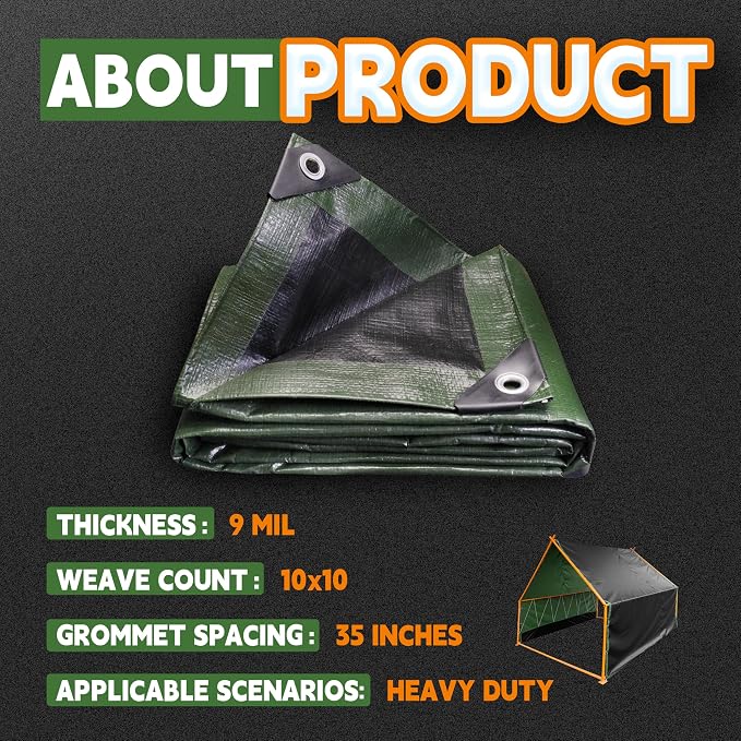 6x8 Feet Tarp Waterproof, Small Tarps, 9Mil Thick, Finished Size Tarps - Image 6